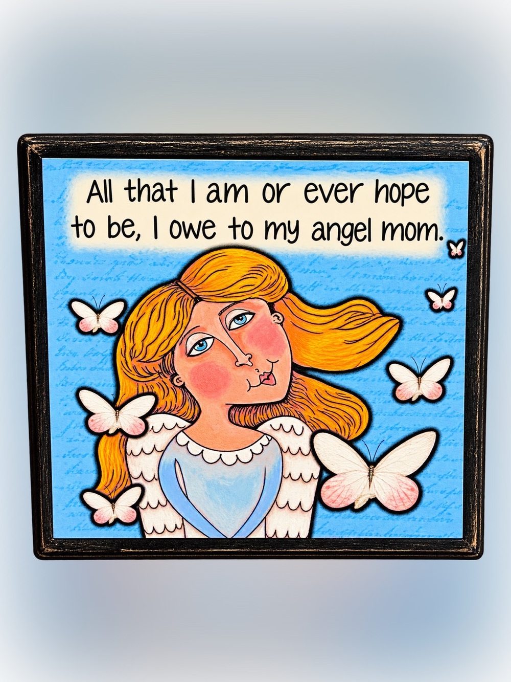 Angel Mom Wall Art Print in Blue and Gold by